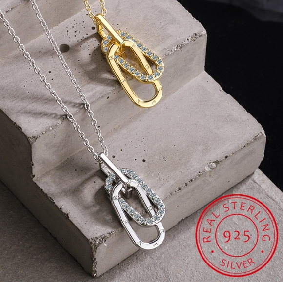 14k gold & sterling silver diamond necklace - Picture 3 of 7